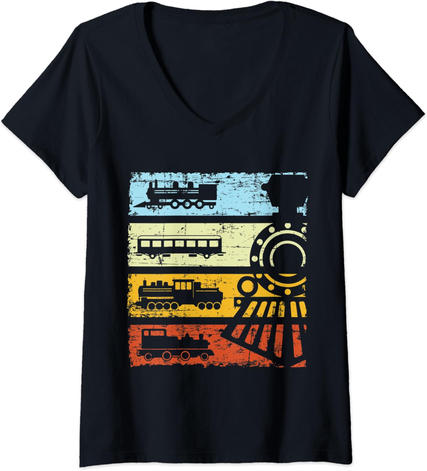 Womens Vintage Train Tshirt Railway Retro Train VNeck T
